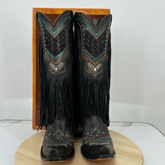 Corral Womens 7 Embroidery Crystals Lamb Fringe Tall Boots C4078 Cowgirl Western - Picture 4 of 16